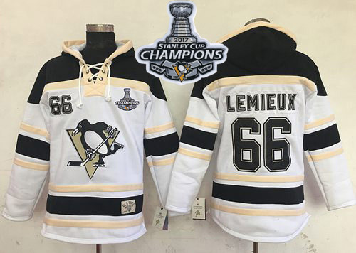 Penguins #66 Mario Lemieux White Sawyer Hooded Sweatshirt Stanley Cup Finals Champions Stitched NHL Jersey